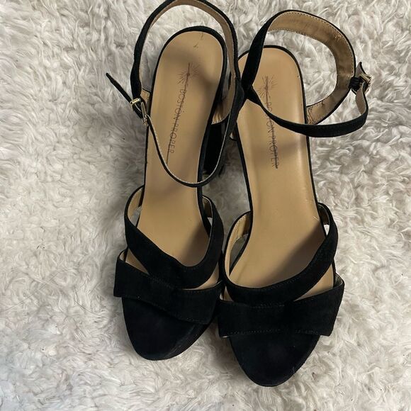 Boston Proper synthetic Black Suede Platform ankle strap Heels SZ9 - Picture 7 of 12